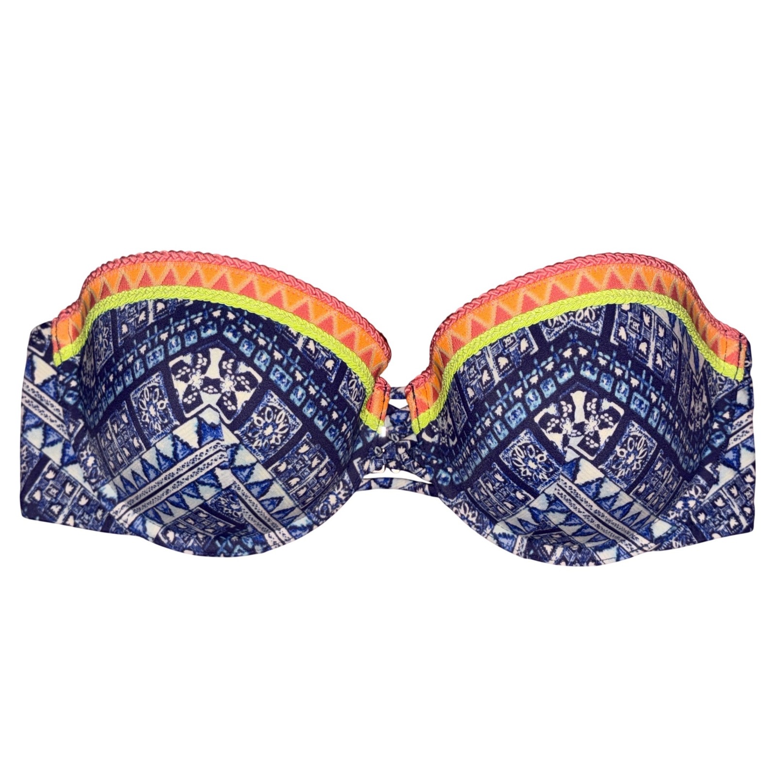 Victoria's Secret Blue Tribal Strapless Push Up Bikini Top Bandeau, Size 34d